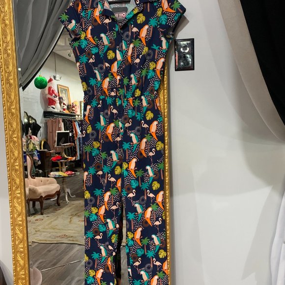 Tropical Birds Vintage Pinup Retro Jumpsuit by Retrolicious - Picture 3 of 5